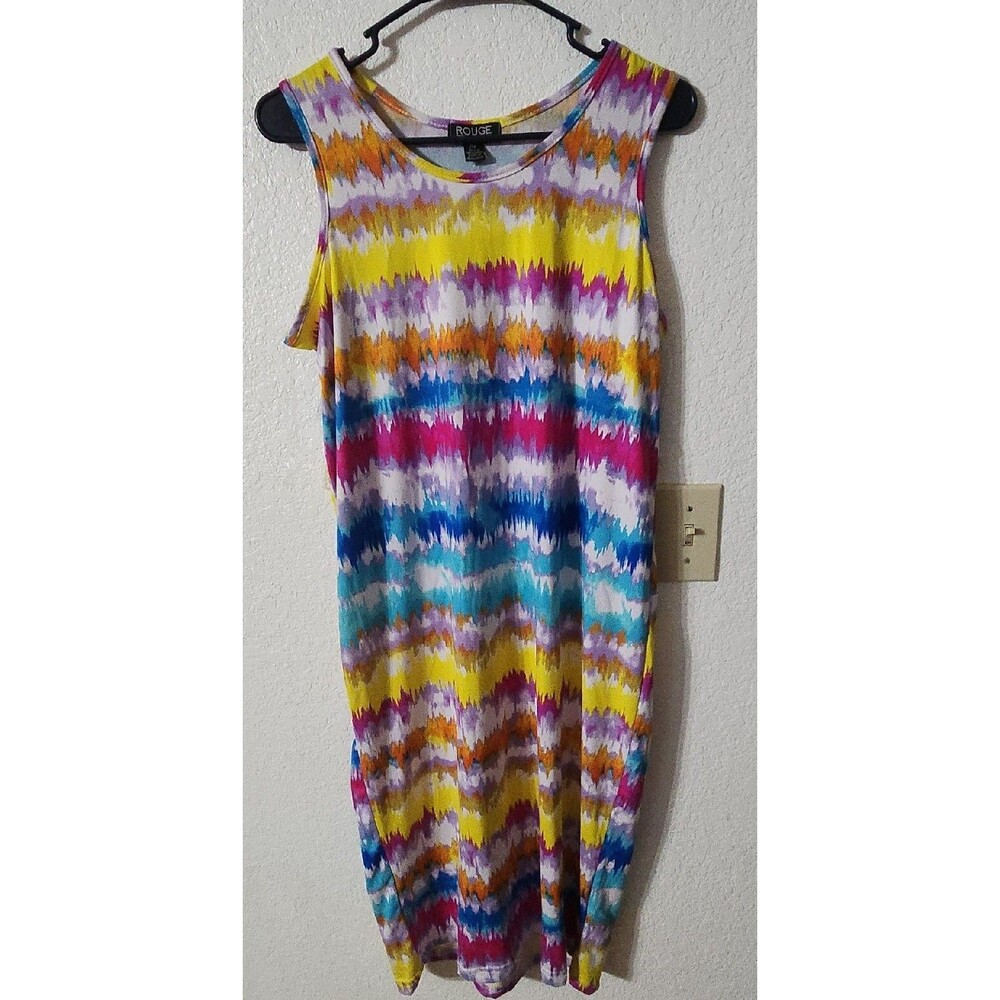 New Tie Dye Dress Women's 1X Plus Stretch Rainbow Multicolored Travel Rogue